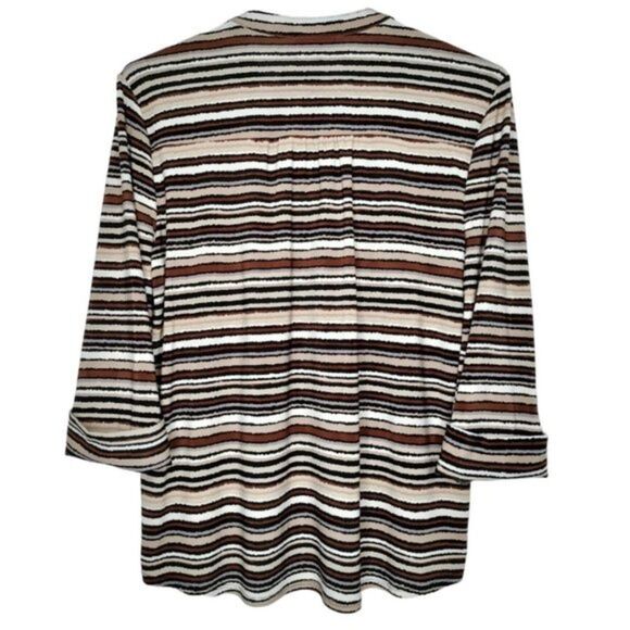 Cocomo Women's Size XL Brown Multicolor Stripe Print Pintuck 3/4 Sleeve Top - Picture 2 of 7